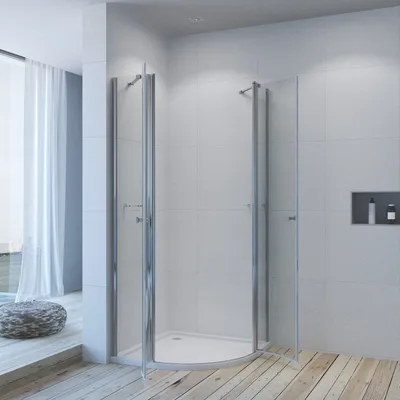 Produktbild von AQUALAVOS Runddusche 90x90 Schiebetür Viertelkreis 6 mm NANO ESG mit Duschablage Höhe:195cm