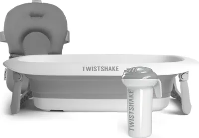Produktbild von Twistshake Badeset Faltbare Babywanne Anti-Rutsch-Kissen Krug zum Ausgießen Grau/Weiss