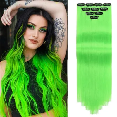 Produktbild von Clip in Farbige Haarverlängerungen 10 Stück 50cm Gerade Synthetik Grün