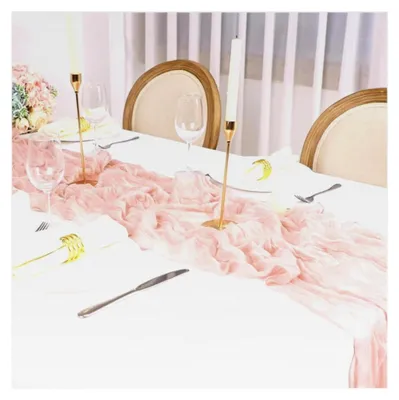 Produktbild von Käsetuch Tischläufer Rosa 90x300 cm - Musselin Boho Chiffon Gaze rustikaler Dekostoff für Hochzeit, Taufe, Küche, Geburtstagsparty