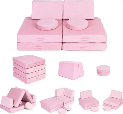 Immagine prodotto di Grande divano modulare pieghevole per bambini fai da te, 8 morbidi cuscini - rosa ECOTOYS