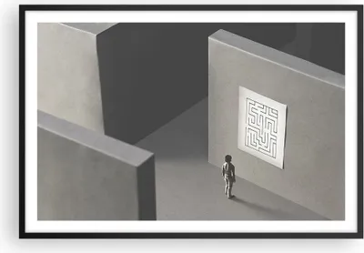 Produktbild von Gerahmtes Poster - Schwarzer Rahmen - Labyrinth Grau Verloren - 91,5x61 cm - Wand Bild - Wanddeko - Wandbilder - Kunstposter - Wandposter - Bilderrahmen - Bilder - Kunstdruck - P2BAA91x61-5086