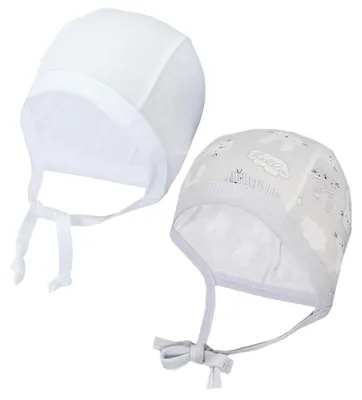 Produktbild von TupTam Unisex Baby Erstlingsmütze zum Binden 2er Pack, Farbe: Kaninchen Grau / Weiß, Größe: 62-68