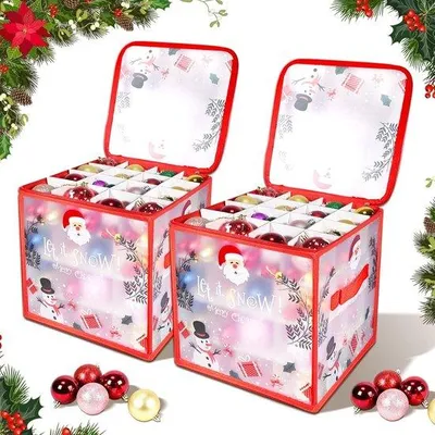 Produktbild von Famanu Aufbewahrungsbox für Weihnachtskugeln - 2 Stück Weihnachtskugelkisten - Weihnachtsbaumkugeltasche - Aufbewahrungsbox mit verstellbaren
