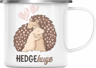 Produktbild von Trendation - Valentinstag Emaille Tasse Geschenk für Ihn Sie Lustig Hedgehugs Geschenkidee Becher Freund Freundin Liebe Paare (Silber)