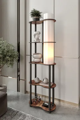 Immagine prodotto di Opviq, moderna lampada da terra in carta craft e MDF, noce, altezza 140 cm, 1 x E27, max. 40 W, IP20, design elegante per soggiorni e uffici, lampadina non inclusa.