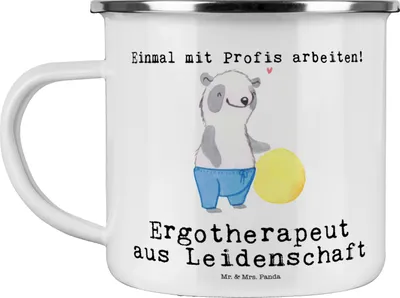 Produktbild von Mr. & Mrs. Panda Emaille Tasse Ergotherapeut Leidenschaft - Weiß - Geschenk, Spruch, Haferl, Beruf, Ausbildung, Lustig, Pott, Blechtasse, Teetasse