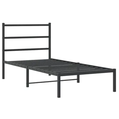 Zdjęcie produktu dla Metalowa rama łóżka z wezgłowiem, czarna, 90x190 cm