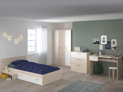 Image de Lit d'enfant avec 1 tiroir - 90 x 190 cm - Naturel & Blanc - IPLIA