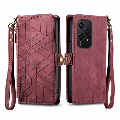 Produktbild von Für Honor 200 Lite Kunstleder Zipper Wallet Tasche mit Schlaufe Schutz Hülle Case Cover Rot