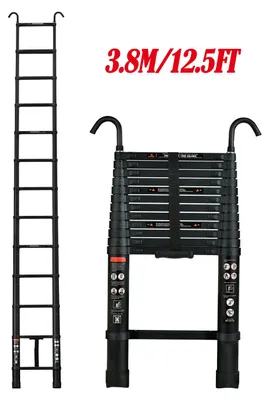Obrázek produktu pro Teleskopická žebřík - domácí žebřík, 3,8 m - hliník - výsuvná a skládací - odnímatelné háky - protiskluzové nožičky - nosnost 150 kg -  EN131
