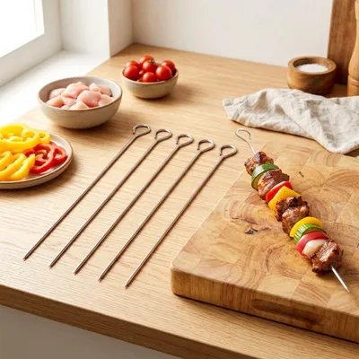 Image de Brochettes de barbecue en acier inoxydable 35 cm, lot de 6