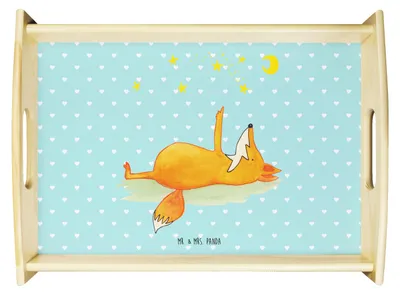 Produktbild von Mr. & Mrs. Panda Tablett Fuchs Sterne - Türkis Pastell - Geschenk, Deko, holz, Mond, Sofa, serviertablett aus, Sternengucker, Tröstende Worte, Spruch Positiv, Dekotablett