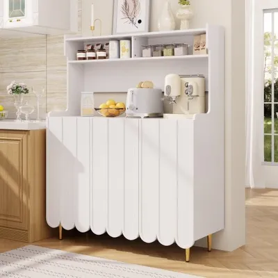 Produktbild von MODFU Kommode Sideboard- offenes Ablageregal-Design, Schrank Buffet für Wohnzimmer, Büro, KüchenSchrank, Weiß