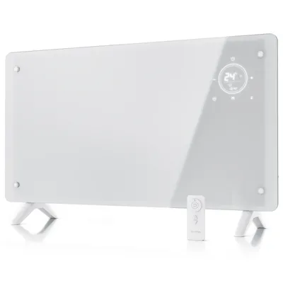 Obrázok produktu pre Konvektorový ohrievač, elektrický ohrievač s výkonom 2000 W, s preskleným predným panelom, elektrický ohrievač, termostat (15 až 50 °C), týždenný program, časovač, diaľkové ovládanie, režimy ECO a ochrana proti zamrznutiu, montáž na stenu, biela farba