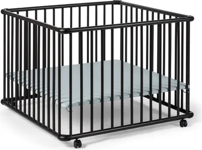 Produktbild von GEUTHER Laufgitter Belami Plus in Schwarz | 97x97 cm | Mobil auf Rollen | 3-fach höhenverstellbar | Gepolsterter Boden |