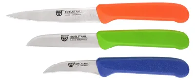 3-teiliges Obst- und Gemüsemesser-Set, Edelstahl, bunt, superscharf