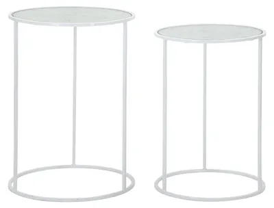 Immagine prodotto di Coppia Tavolinetti White Harts in Metallo Bianco e Piano in Vetro - Ø 43x60 e Ø 38x55 cm - Design Essenziale e Raffinato per Ambienti Glam
