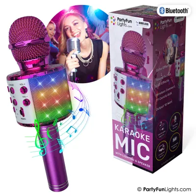 Immagine prodotto di PartyFunLights Microfono karaoke Bluetooth con illuminazione e altoparlante in rosa