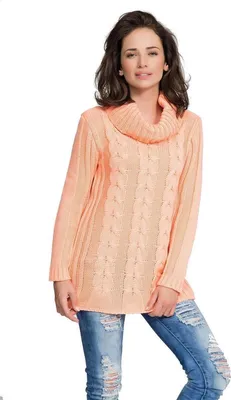Produktbild von Damen Rollkragen-Pullover Strickpullover; Aprikose/M/L