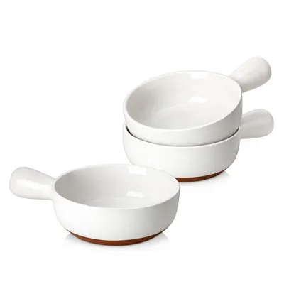 Produktbild von MALACASA 3-tlg Suppenschale, Steingut Eintopfschale mit Griff, Tiefe Suppenschüssel für Suppe, Müsli, Auflauf, Mikrowellengeeignet