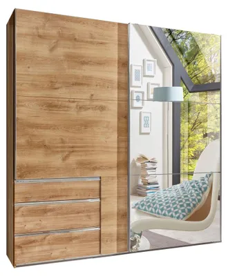 Productafbeelding van Schuifdeurschrank Level, garderobekast met spiegel. Beschikbare uitvoeringen: plankeneik, afmetingen: 200x65x216 cm