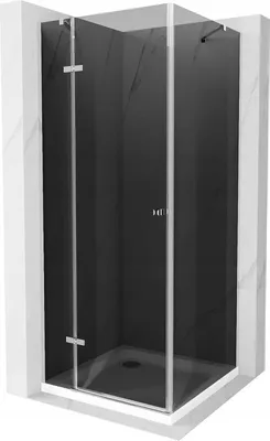 Zdjęcie produktu dla Mexen Roma kabina prysznicowa uchylna 80 x 80 cm, grafit, chrom + brodzik Flat, biały - 854-080-080-01-40-4010