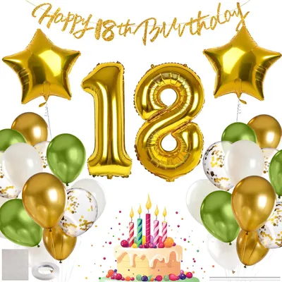 Produktbild von Geburtstagsdekoration 18 Jahre, Banner, Folienballons, Latexballons, für Geburtstagsfeier