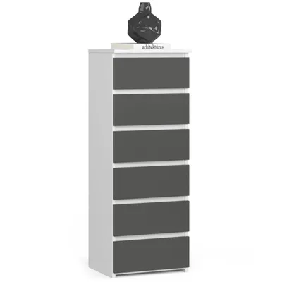 Produktbild von Kommode CL6 40 cm 6 Schubladen Schrank Wohnzimmer Schlafzimmer B40 x H109 x T35 cm Weiß-Grau