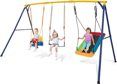 Produktbild von KOMFOTTEU 3 in 1 Kinderschaukel Set, Schaukelgestell mit Nestschaukel, Kinderschaukel & Babyschaukel, Schaukelgerüst Gartenschaukel mit Gestell