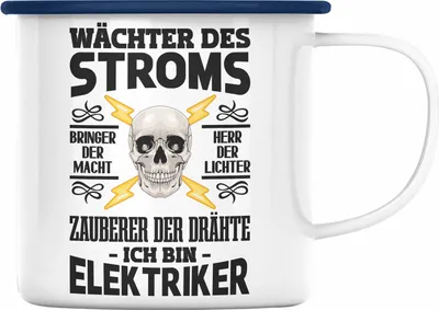 Produktbild von Trendation - Elektriker Emaille Tasse Spruch für Männer Geschenk Lustig Gadget Geschenke Kaffeebecher (Blau)