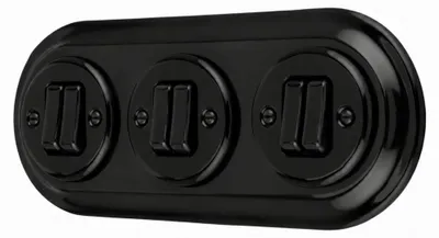 Productafbeelding van Inbouw schakelaar, porselein, retro design, dubbele schakelaar, 3-voudig, alles-in-één, SET serie PR1, zwart