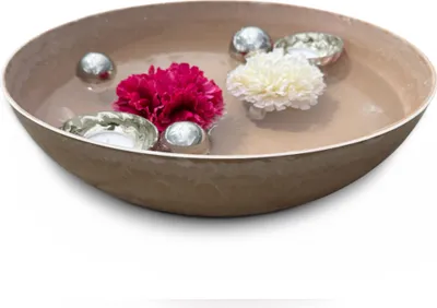 Produktbild von Miniteich Set Schale in Beige bauchig, Schwimm Teelichter Ø 37 cm Silber
