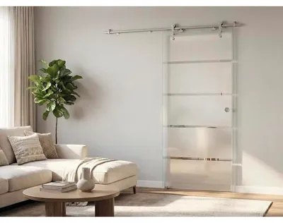 Produktbild von Pertura Glasschiebetür Komplettset Neta 4-Stripes 920 x 2043 x 8 mm Links/Rechts inkl. Beschlag Tildra Edelstahl, Einzug