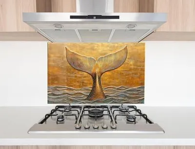 Produktbild von Myphotostation Glas-Küchenrückwand, 76 x 76 cm (B x H), mit goldenem Walschwanz, als Rückwand für Küche und Herd sowie als Wandpaneel