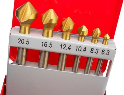 Immagine prodotto di set di 6 pezzi HSS-TIN per svasare a 90° Set di punte per svasare