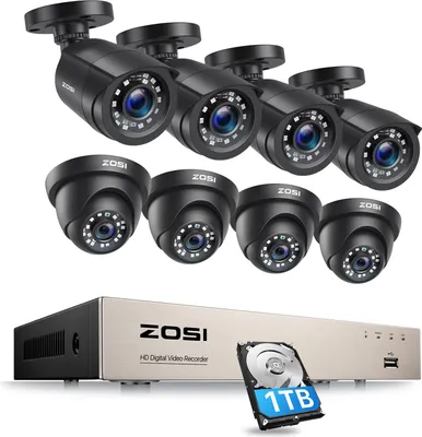 Produktbild von ZOSI 8CH 2MP Überwachungskamera Set Aussen und Innen, 4X 1080P Dome Kamera + 4X Bullet Kamera Überwachungssystem 1TB HDD DVR, IP66 Wasserdicht