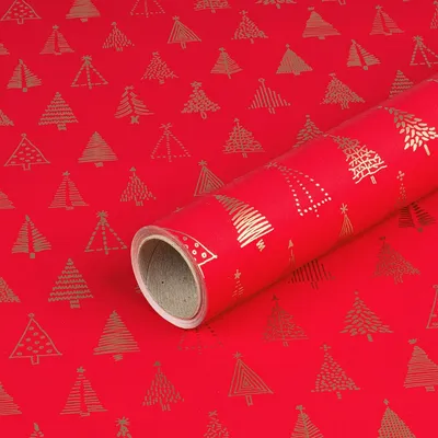 Produktbild von Geschenkpapier für Weihnachten, Tanne, Rot, Gold, 0,70 x 10 m