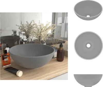 Obrázek produktu pro vidaXL umyvadlo kulaté matné světle šedé 32,5x14 cm keramické - Koupelnová umyvadla