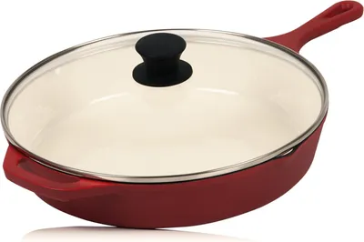 Produktbild von Gusseisenpfanne mit Deckel - 29,5 cm, vielseitige Bratpfanne mit zwei Ausgießern, thermoresistent und geeignet für alle Kochplatten