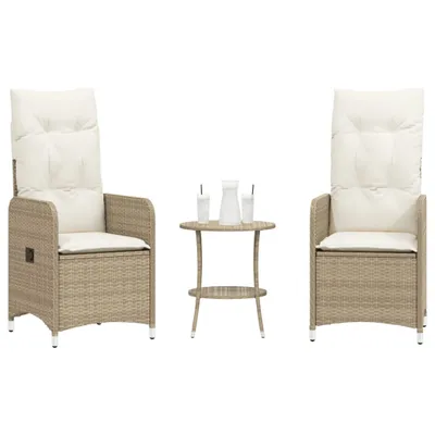 Image de Chaises inclinables de jardin lot de 2 avec table beige rotin