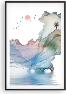 Produktbild von Gerahmtes Poster - Schwarzer Rahmen - Wellen Berge Fee - 61x91,5 cm - Wand Bild - Wanddeko - Wandbilder - Kunstposter - Wandposter - Bilderrahmen - Bilder - Kunstdruck Wanddekoration - P2BPA61x91-4684