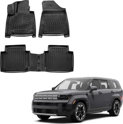 Image de 3D Tapis De Sol en Caoutchouc Premium Pour Hyundai Santa Fe 5 MX5 Depuis 2024 4pcs, Bord Haut, Noir, Antidérapant, Toutes Saisons