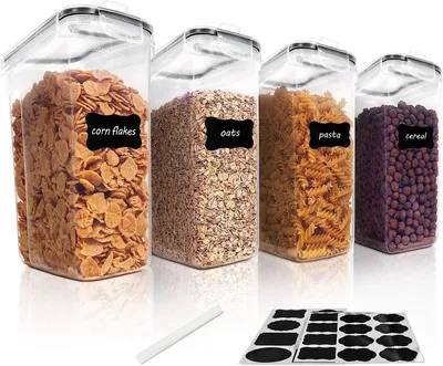 Produktbild von 4L Vorratsdosen Set,4er Luftdicht Lebensmittelbehälter,Aufbewahrungsbox,Behälter mit Deckel für Müsli und Cornflakes,BPA-frei,mit Schreibstift&Etikett