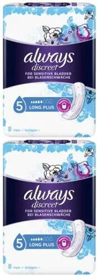 Produktbild von Always Discreet Einlagen Long Plus bei Blasenschwäche, 2er Pack (2 x 8 Stück)