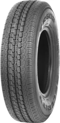 A close-up studio shot of a single tire against a white background.