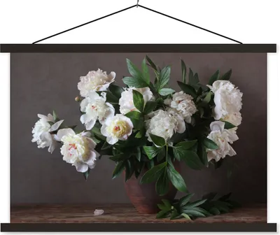 Produktbild von MuchoWow® Textilposter Blumen - Stilleben 60x40 cm mit schwarzem Rahmen - Hölzernes