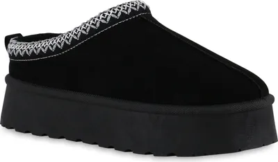 Produktbild von VAN HILL Damen Warm Gefütterte Pantoffeln Hausschuhe Bequeme Prints Schuhe 840875, Farbe: Schwarz, Größe: 37