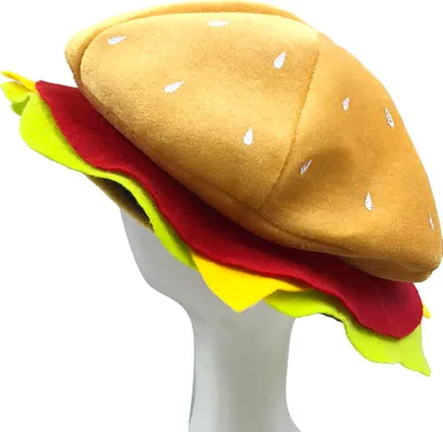 Obrázok produktu pre Halloween klobúk hamburger, tvar cheeseburgeru, fast food, karneval, Vianoce, párty, kostýmový doplnok