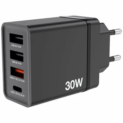 Produktbild von Verbatim USB Wall Charger 30W 1xUSB-C PD 3xUSB-A schwarz 49700